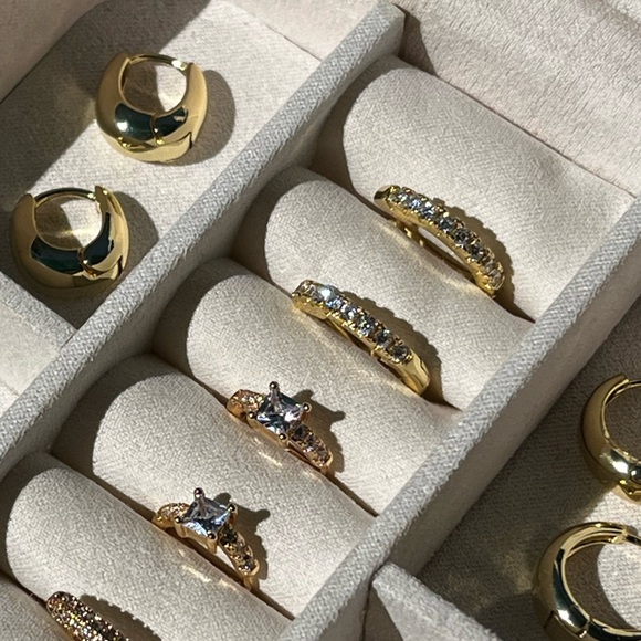 Mini Rhinestone Gold Plated Hoops - Picture 3 of 5